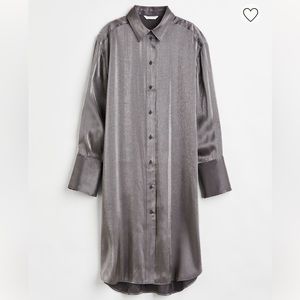 SILVER BUTTON UP OVERSIZED SHIRT DRESS